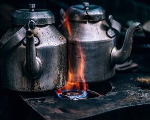 pot of boiling beans over a stove